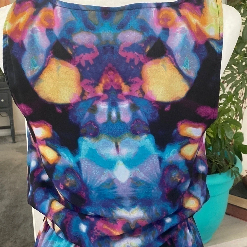 Mossimo Multicolor Tye Dye Summer Sleeveless High Low Floral Abstract Dress